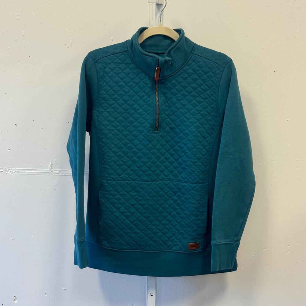 L.L. Bean Womens Quilted Quarter-Zip Pullover Teal Blue Fleece Sweatshirt 502745